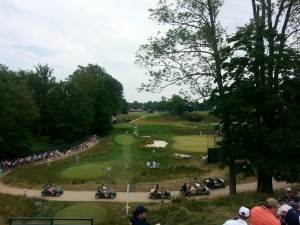 A view of the 521 Yard Par 4 18th hole from the grandstands. (Quarry Hole)