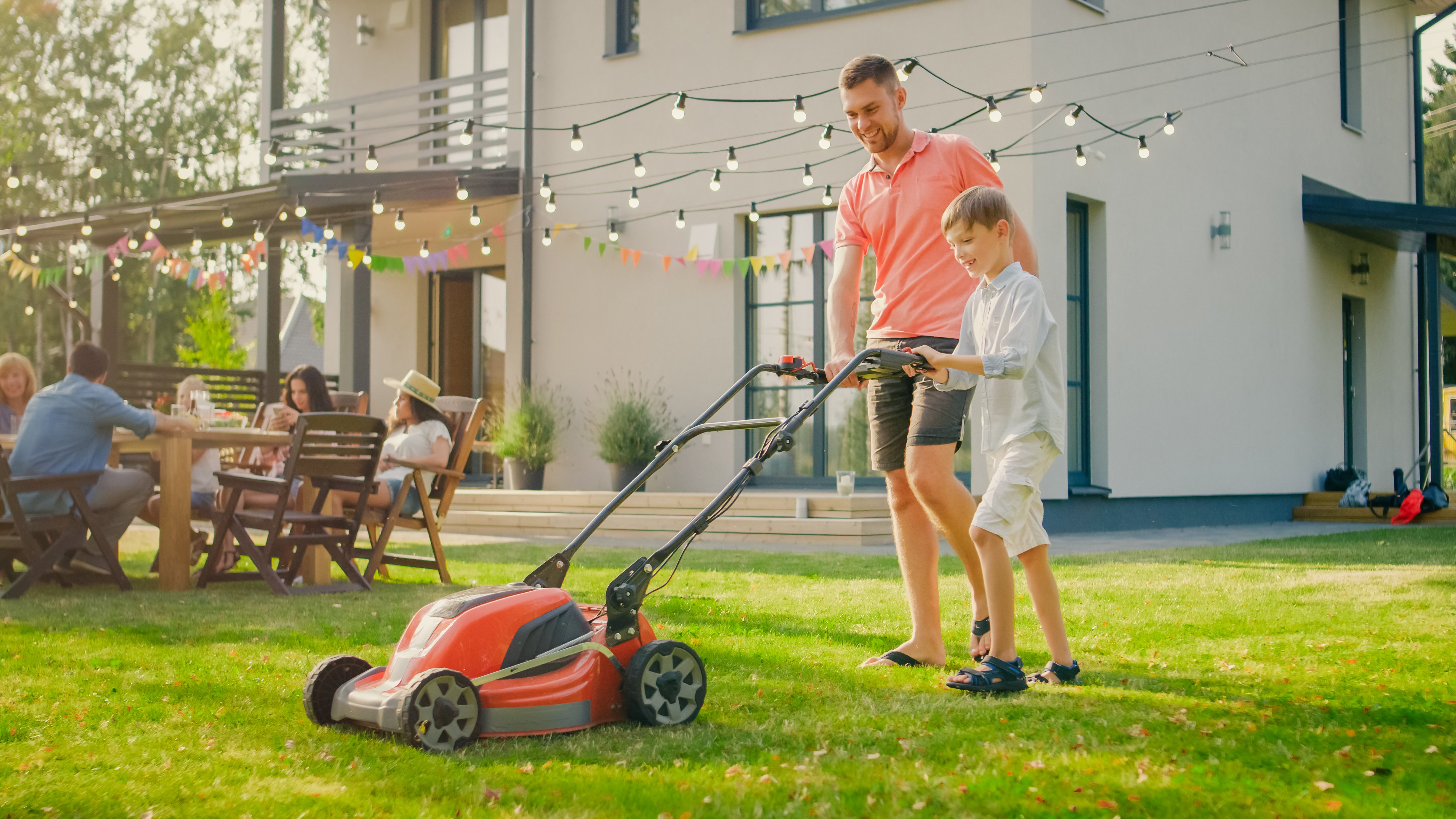 Mowing can be a real bonding experience.