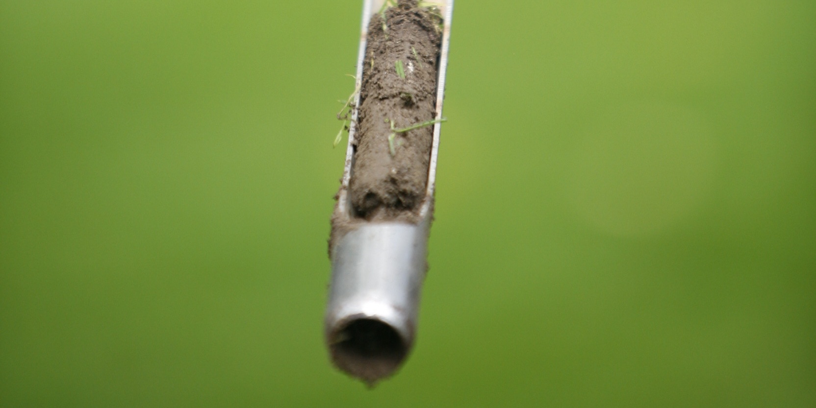 A soil probe is a device that you can manually push into your soil several inches deep to extract a small core sample, similar in size to your index finger.